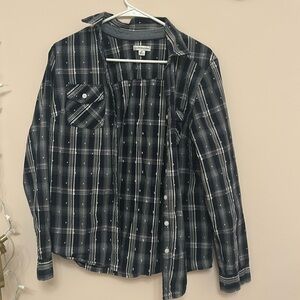 Cute button up for fall blue and white such cute details